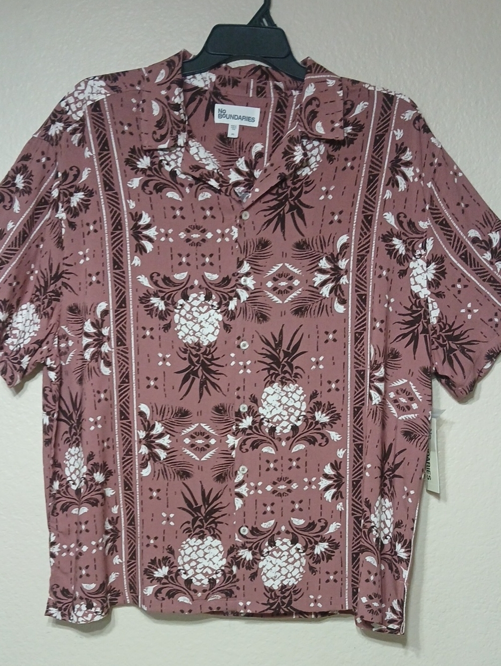 No Boundaries Short Sleave  Button-Up Pineapple Print Shirt